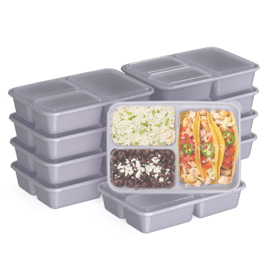 Stack of Bentgo Prep three-compartment meal-prep containers