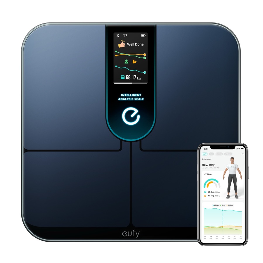 Black eufy Smart Scale P3 with color display and mobile app