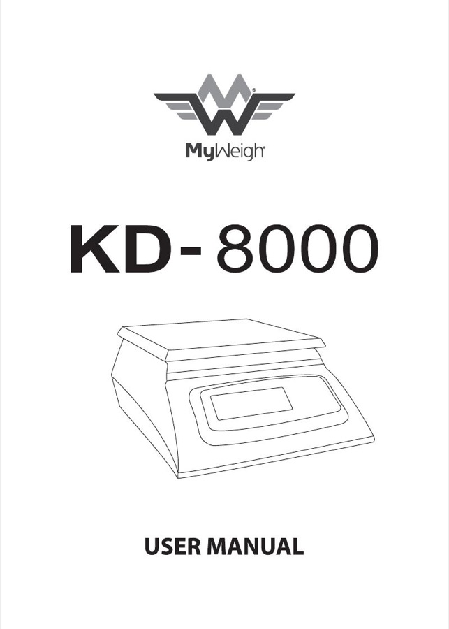 Cover of the official My Weigh KD-8000 manual with a scale illustration