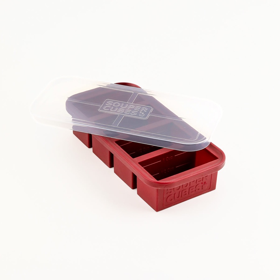 Red Souper Cubes one-cup freezer tray with lid