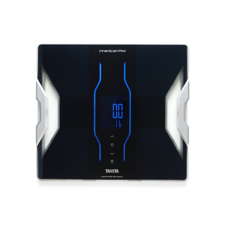 Black TANITA RD-901 body-composition monitor with blue electrode accents